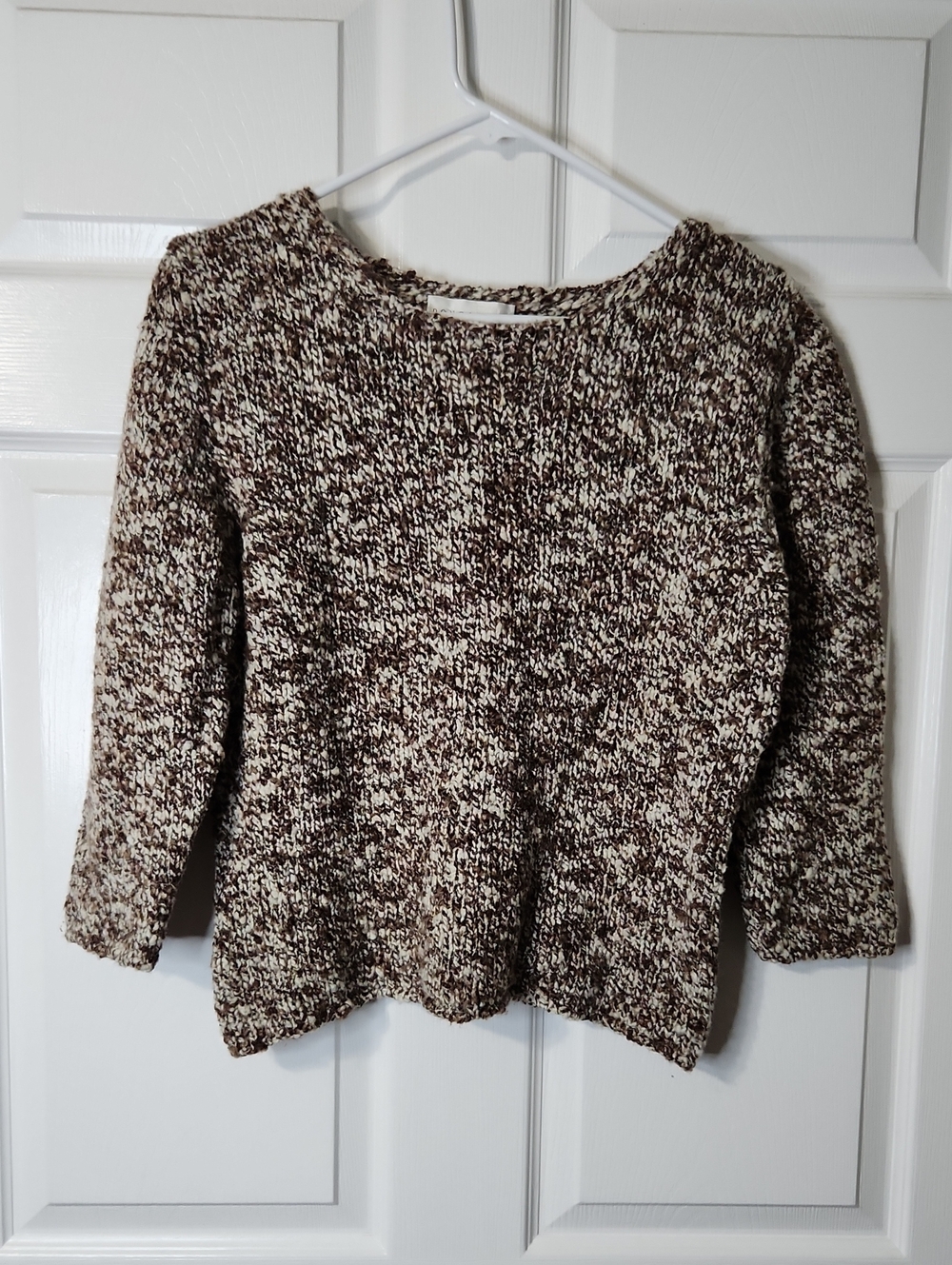 Doncaster Brown and Cream Marled Crewneck Sweater, 3/4 Sleeve